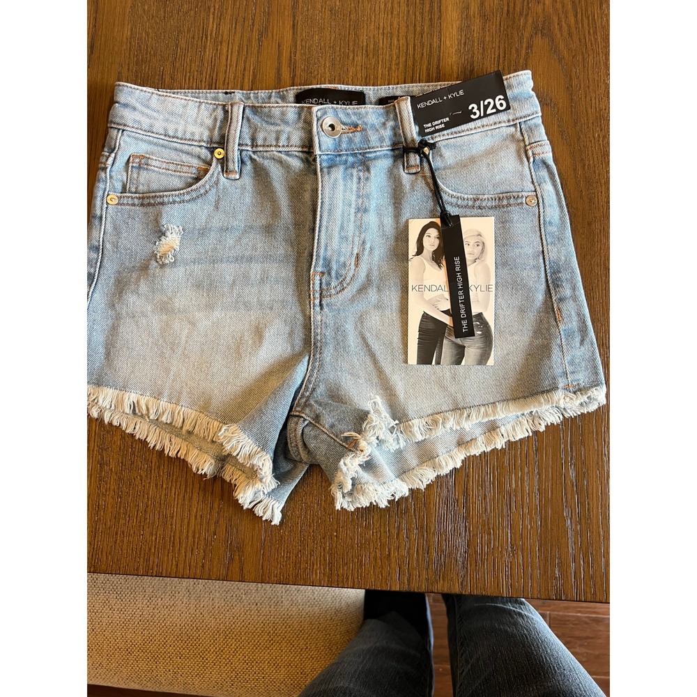 NWT Kendall + Kylie The Drifter High Rise Denim Shorts Lt Wash Blue  Y2K Edgy